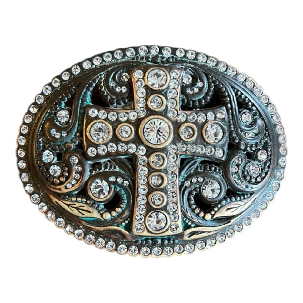 Western Crystal Embellished Cross Belt Buckle